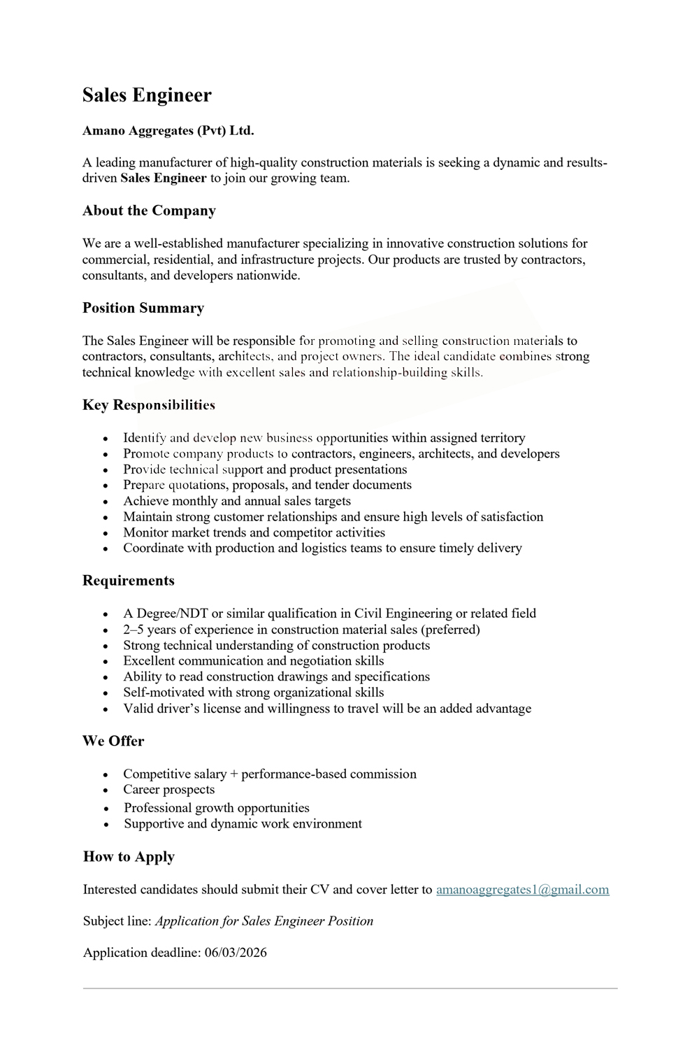 Amano Aggregates (Pvt) Ltd