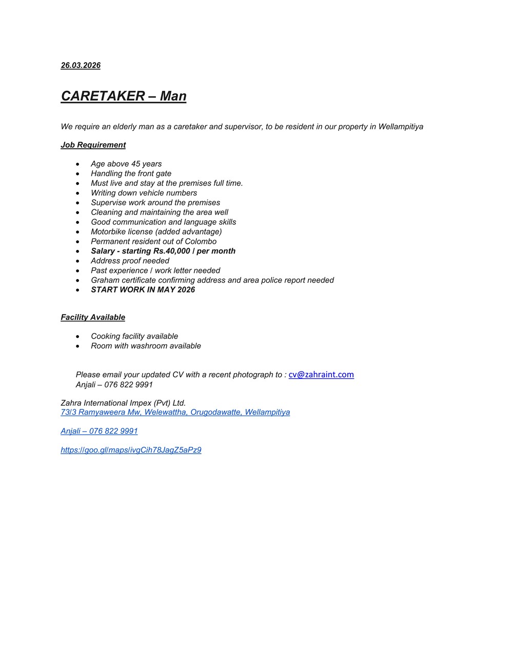 Zahra International Impex ( pvt) Ltd