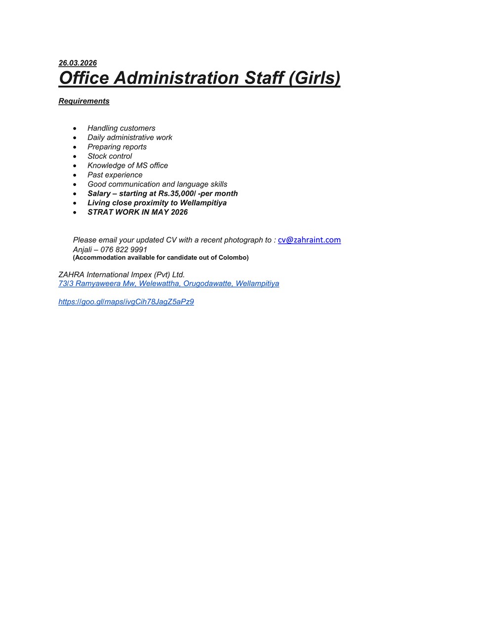 Zahra International Impex ( pvt) Ltd