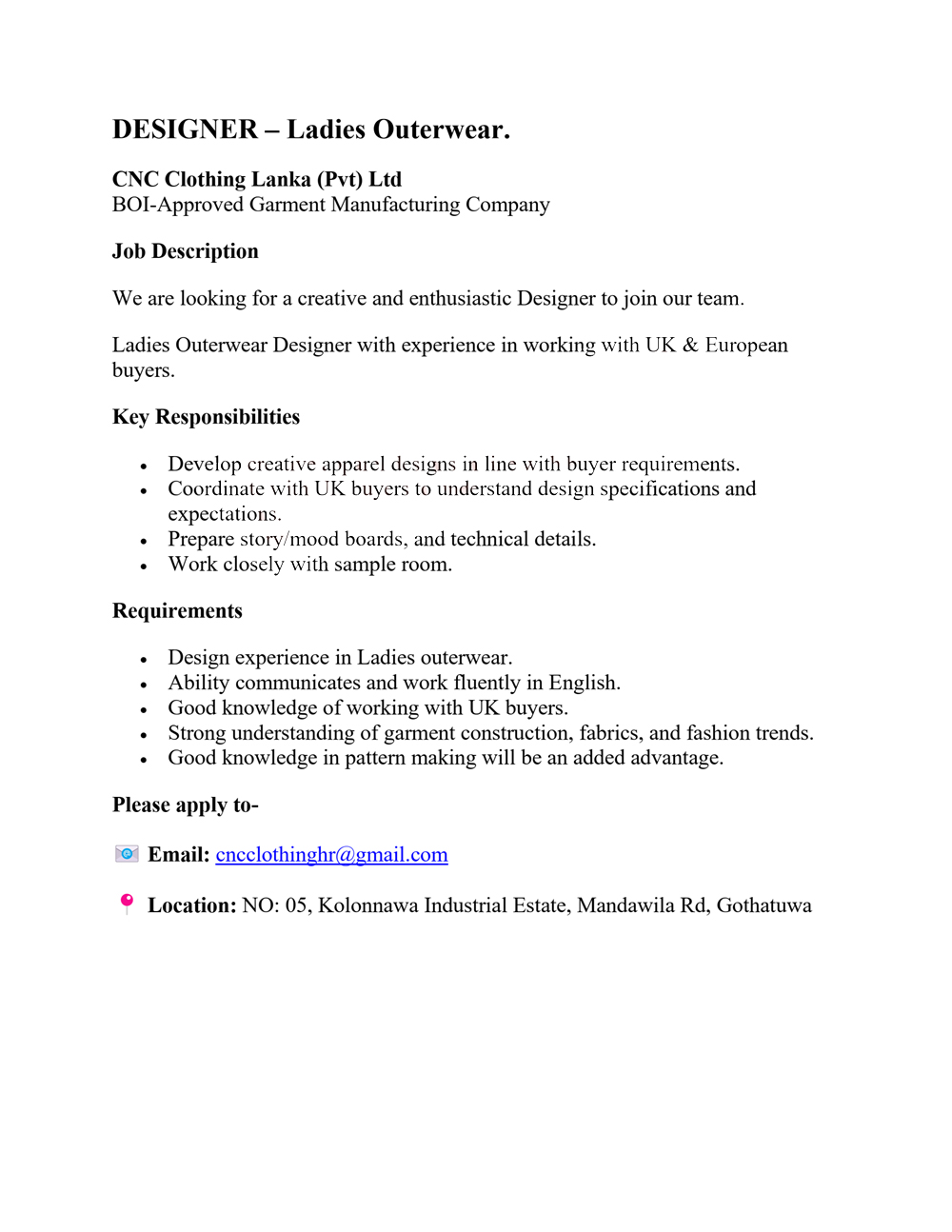 CNC Clothing (Pvt) Ltd