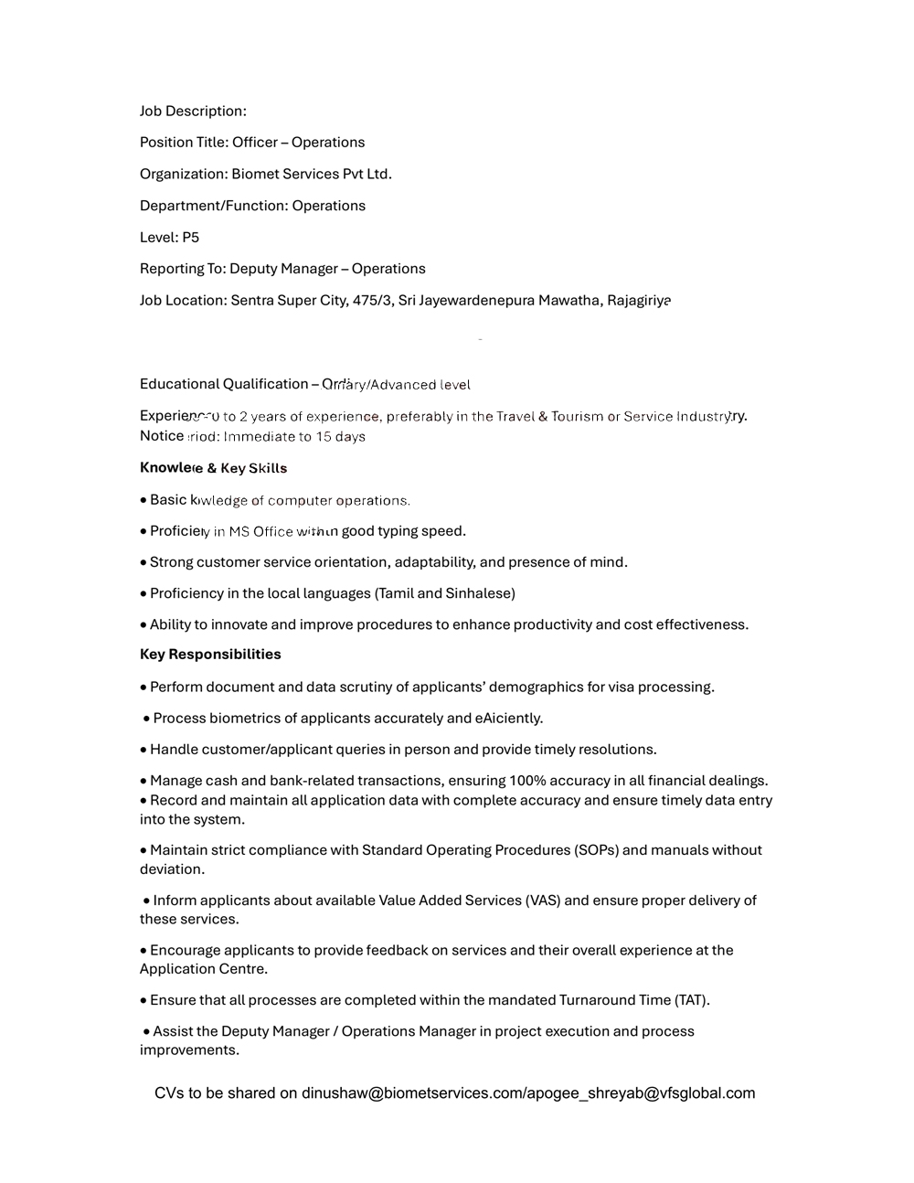 Biomet Services (Pvt) Ltd